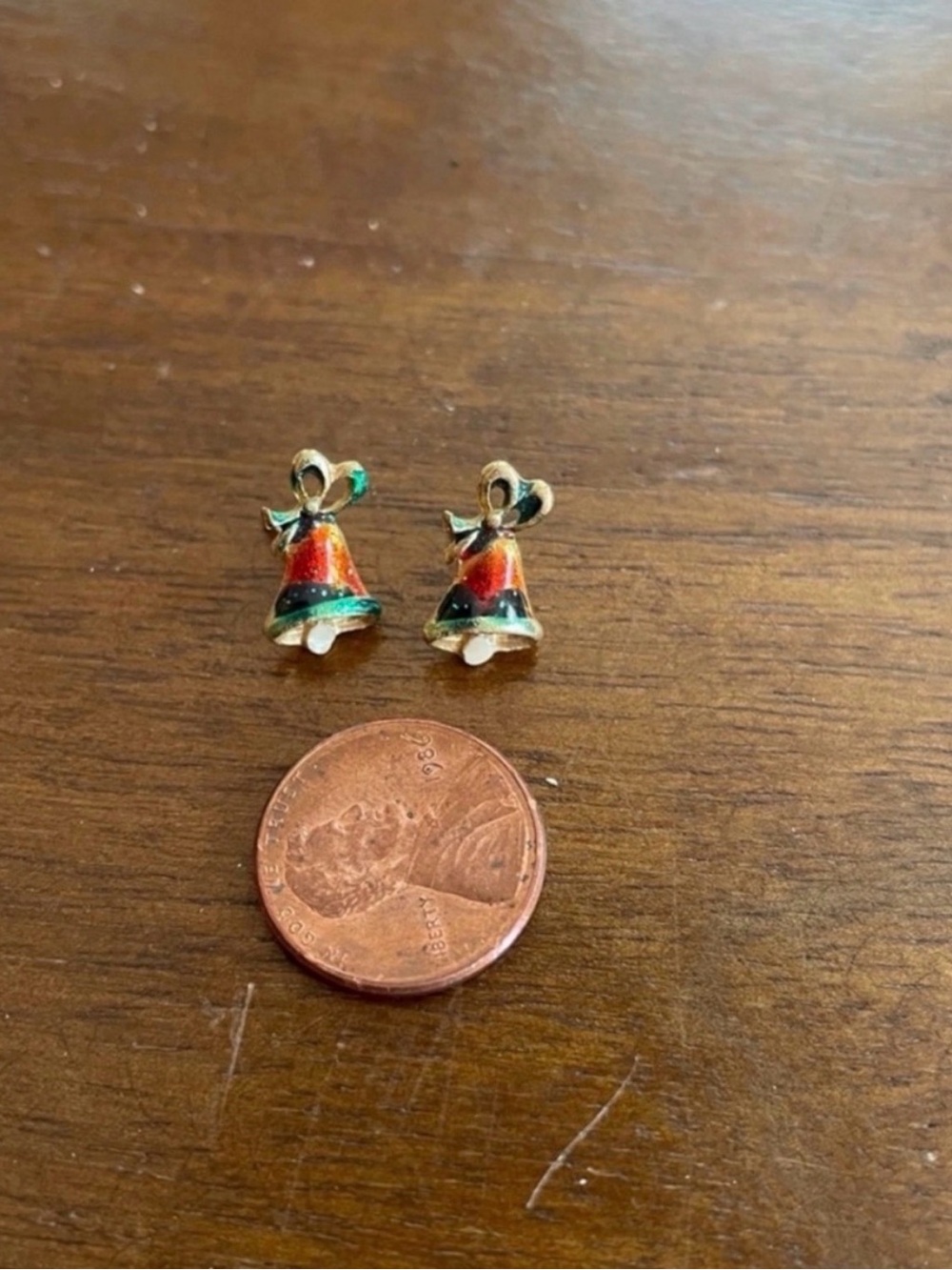 Festive Red and Green Bell Stud Earrings - Kids Jewelry